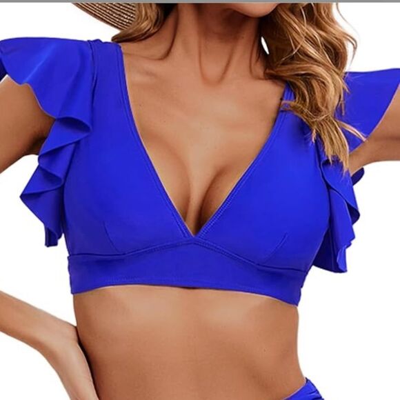 Sporlike Blue Flutter Sleeve V-Neck Swim Top, Size S, NWT - Picture 11 of 11